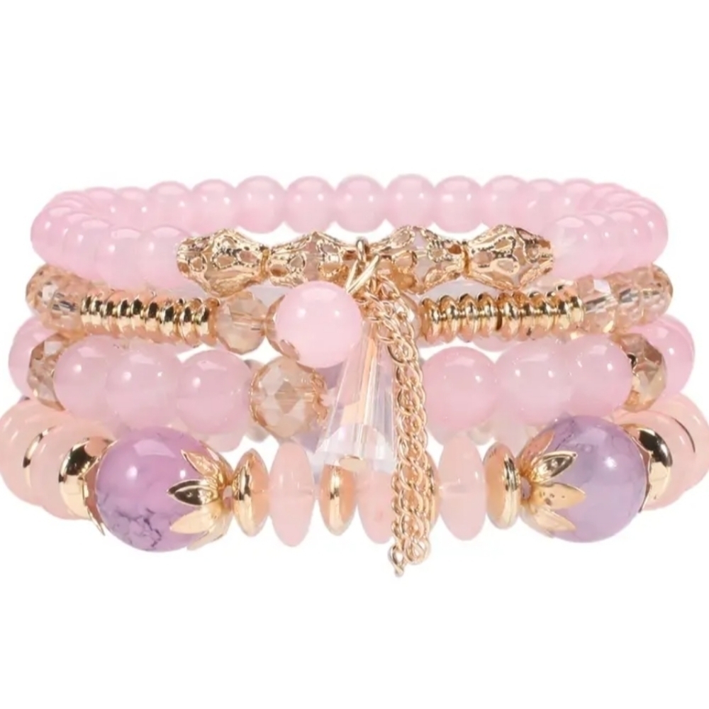 New Pink 4 PC multi color bracelet set
